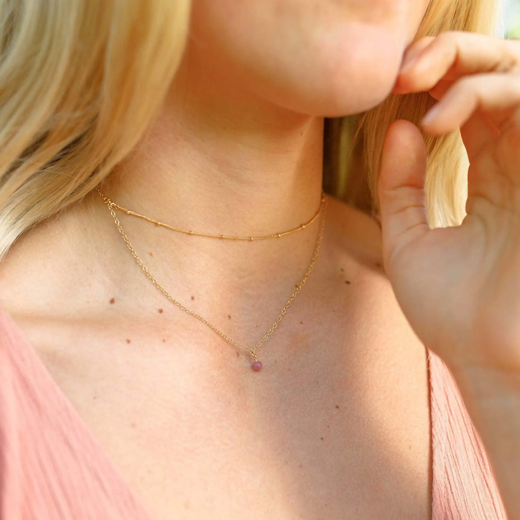 Ruby Gemstone Chain Layered Choker Necklace