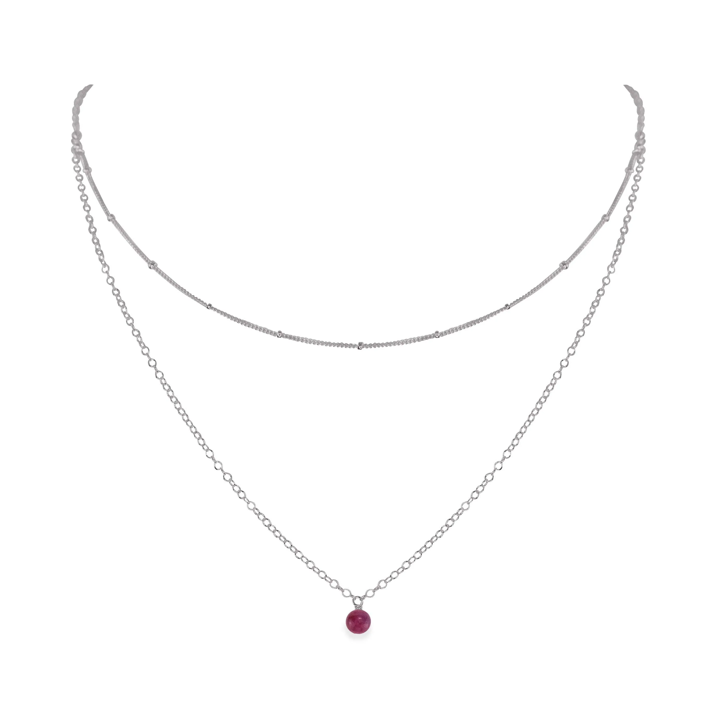 Ruby Gemstone Chain Layered Choker Necklace