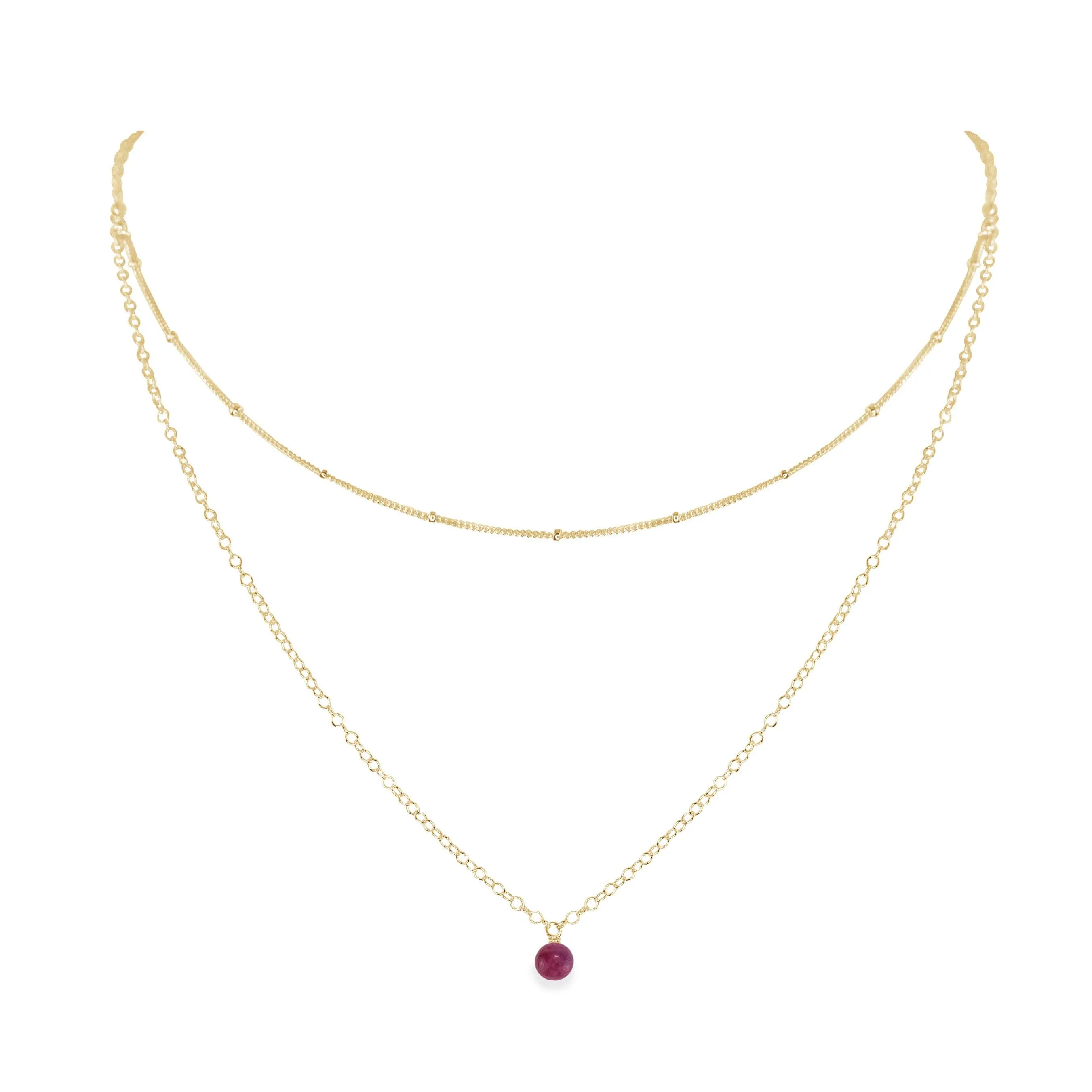 Ruby Gemstone Chain Layered Choker Necklace