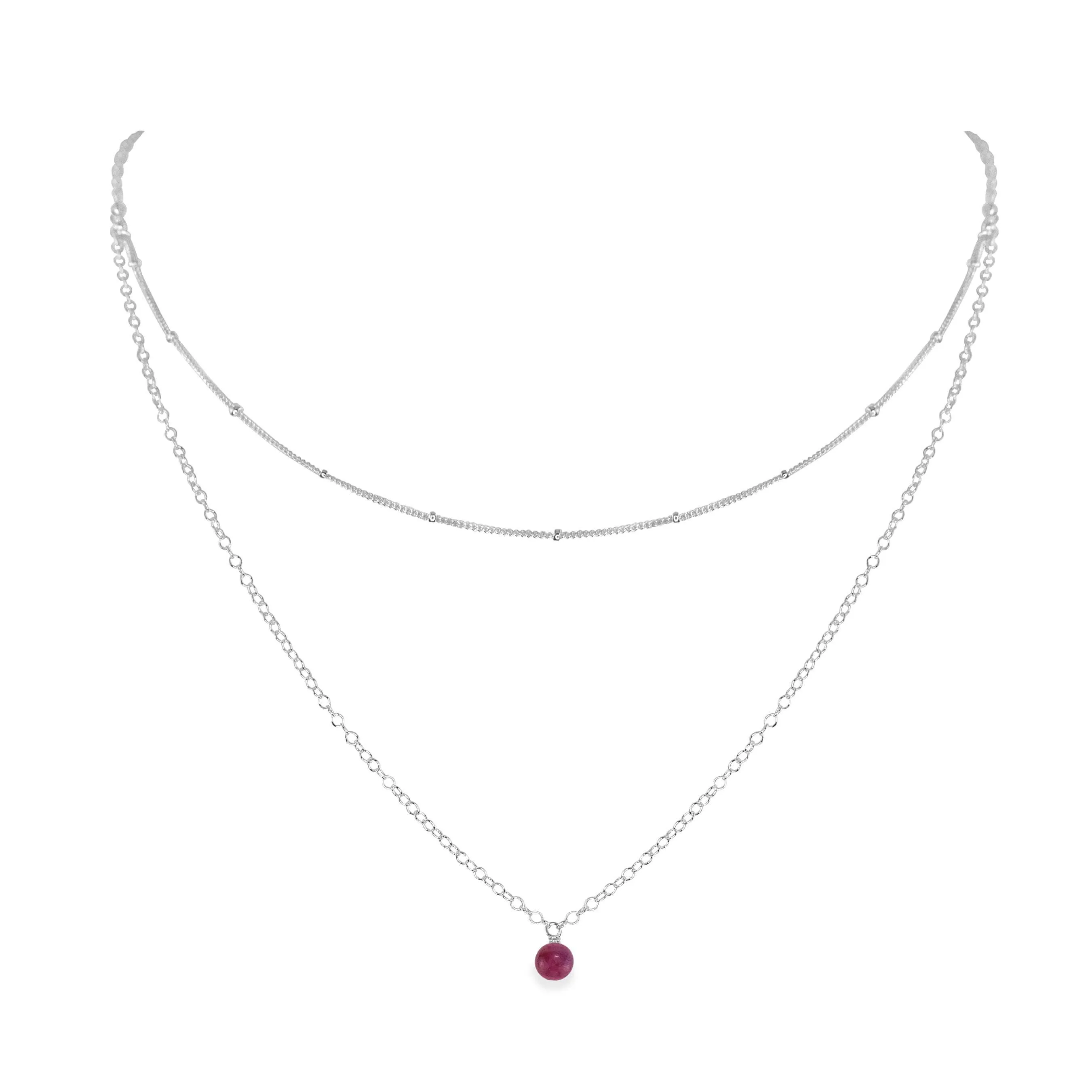 Ruby Gemstone Chain Layered Choker Necklace