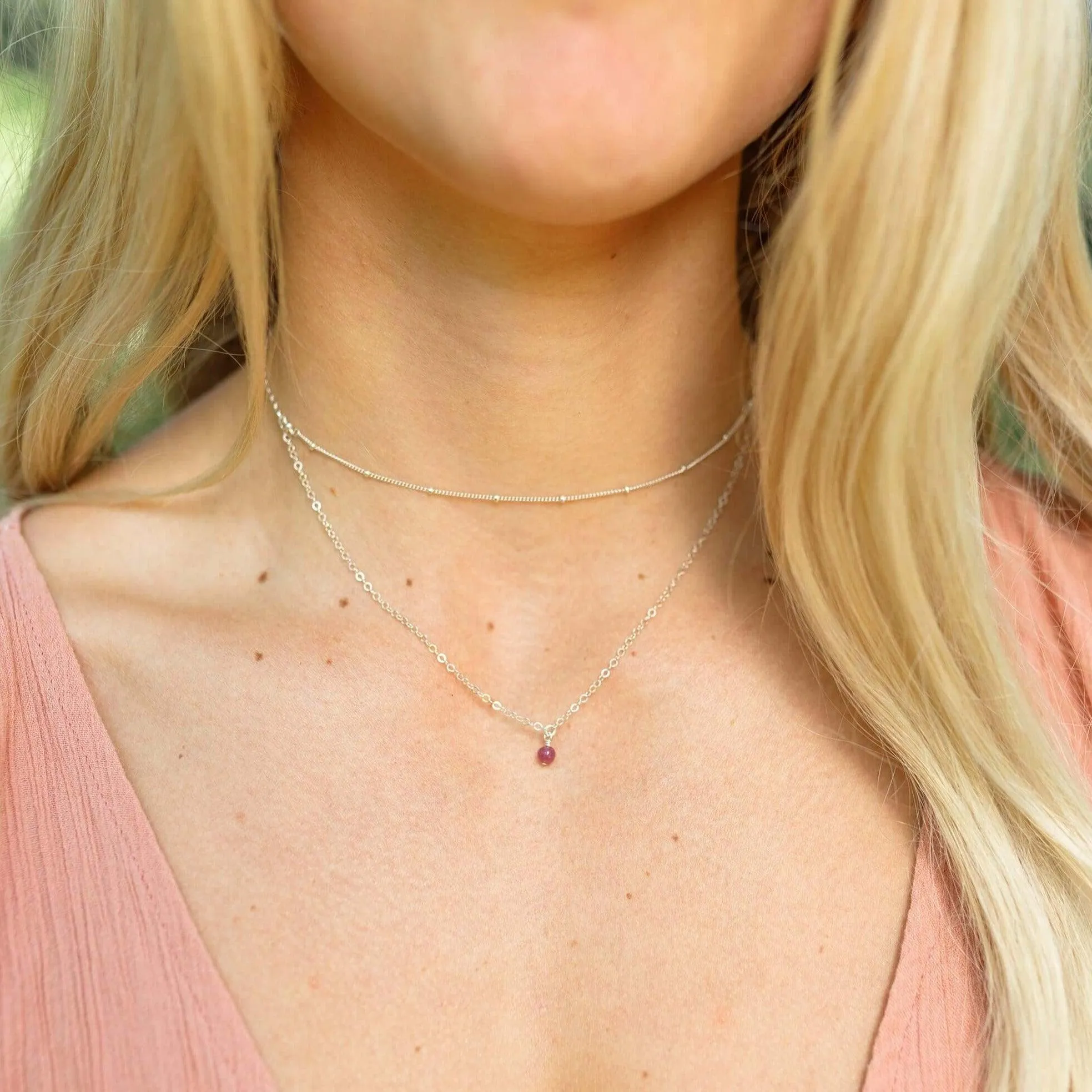Ruby Gemstone Chain Layered Choker Necklace