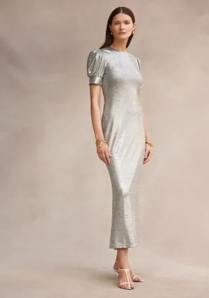 RUCHED COMO MAXI DRESS PEWTER LAME