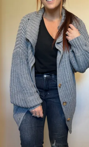 💥SALE💥 Gray Oversized Button Down Knit Cardigan