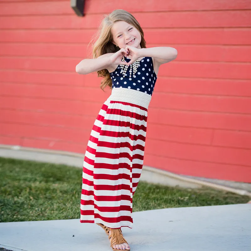 Sale！Polka Dot Stitching Stripe Dresses for Mommy and Me