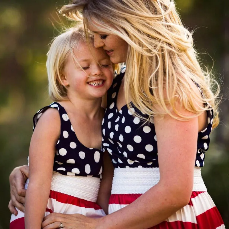 Sale！Polka Dot Stitching Stripe Dresses for Mommy and Me