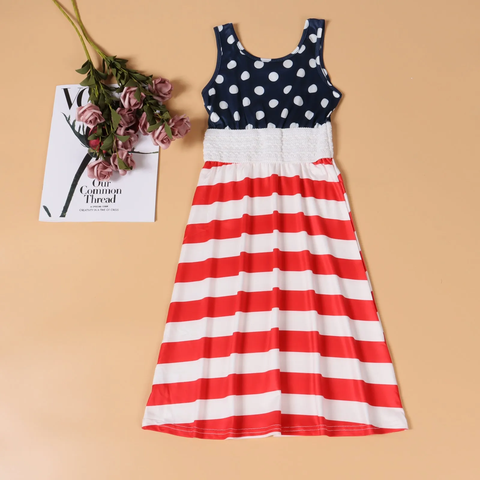 Sale！Polka Dot Stitching Stripe Dresses for Mommy and Me