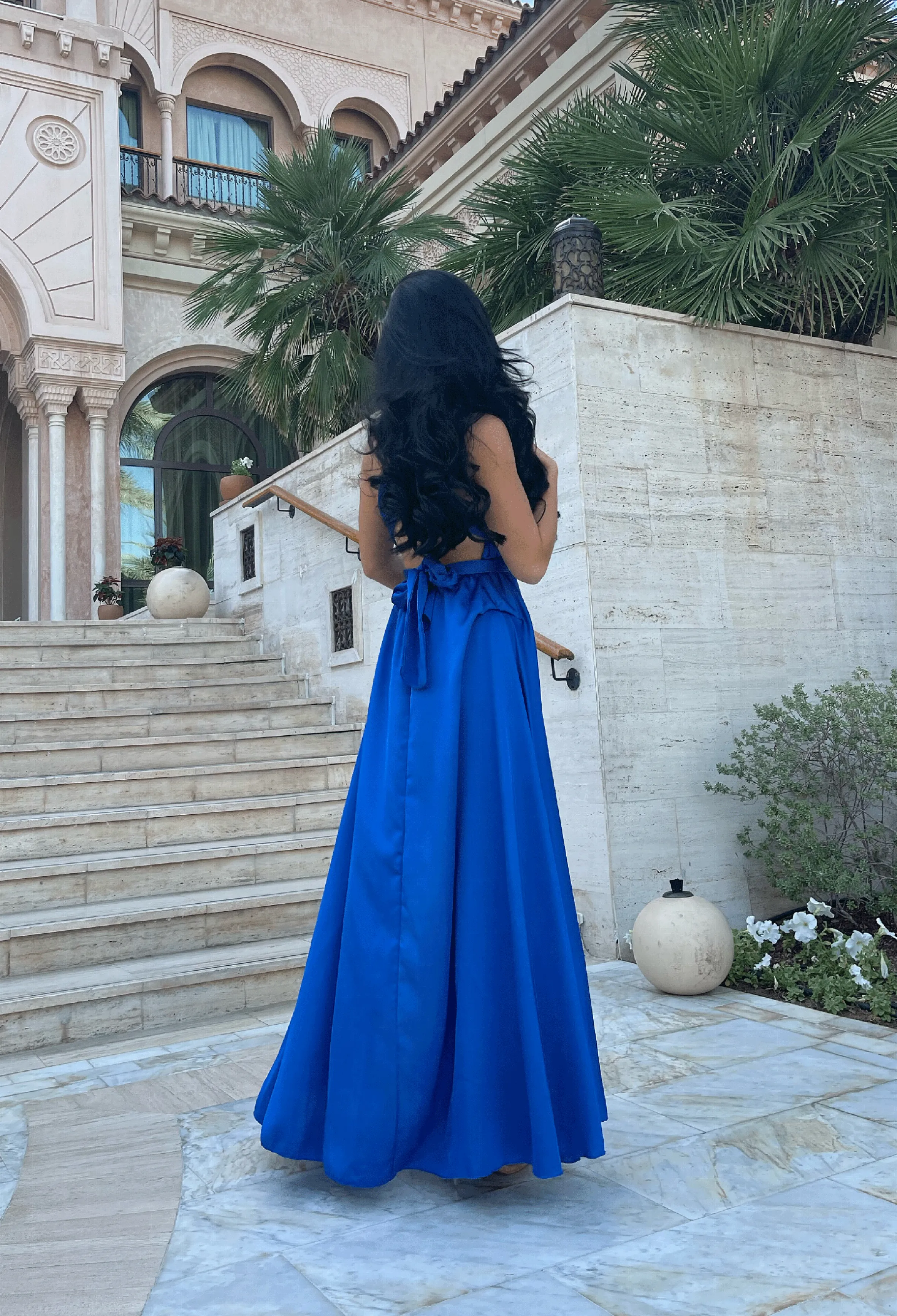 Satin Dreams Cobalt Multiway Wrap Satin Maxi Dress