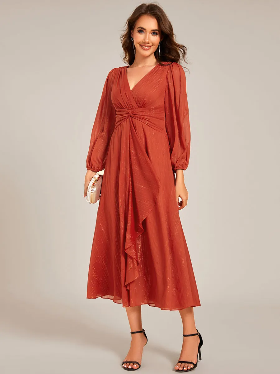 Shiny Chiffon Wholesale Wedding Guest Dresses with Long Sleeve