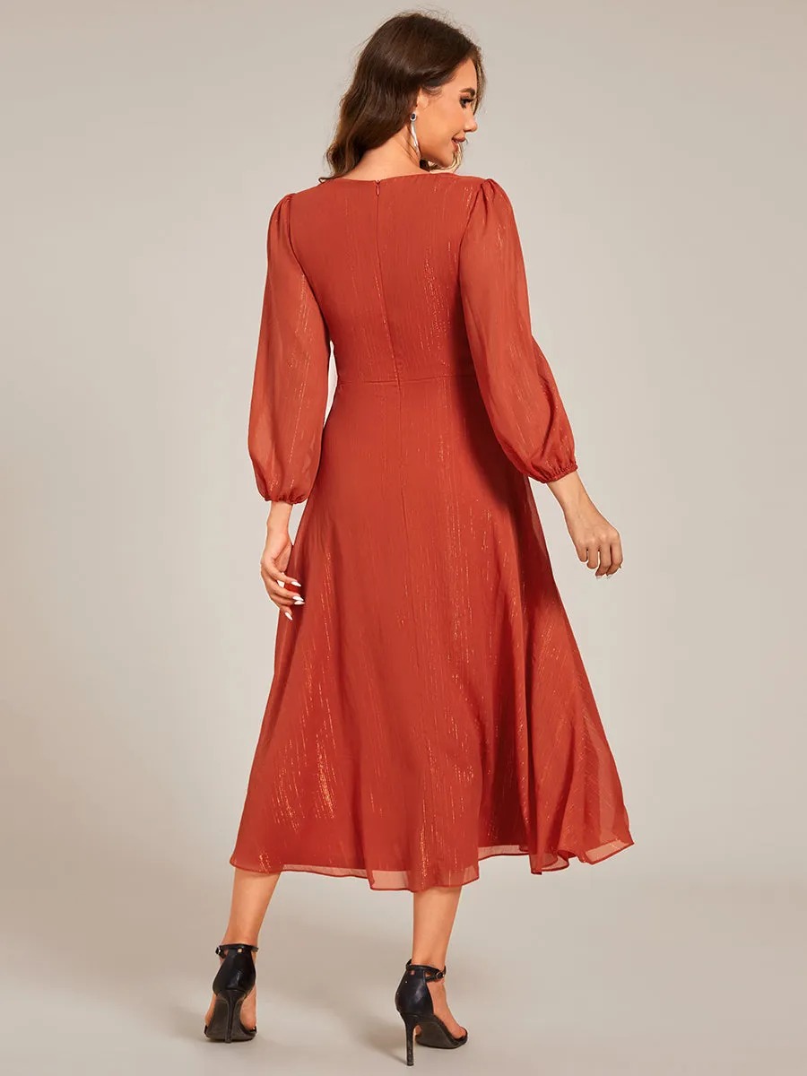 Shiny Chiffon Wholesale Wedding Guest Dresses with Long Sleeve