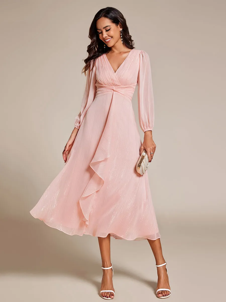 Shiny Chiffon Wholesale Wedding Guest Dresses with Long Sleeve