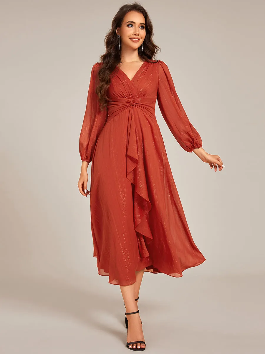 Shiny Chiffon Wholesale Wedding Guest Dresses with Long Sleeve