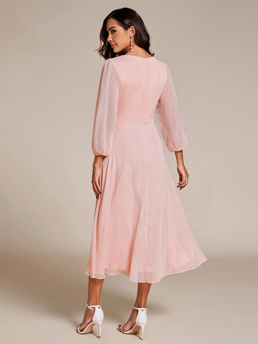 Shiny Chiffon Wholesale Wedding Guest Dresses with Long Sleeve