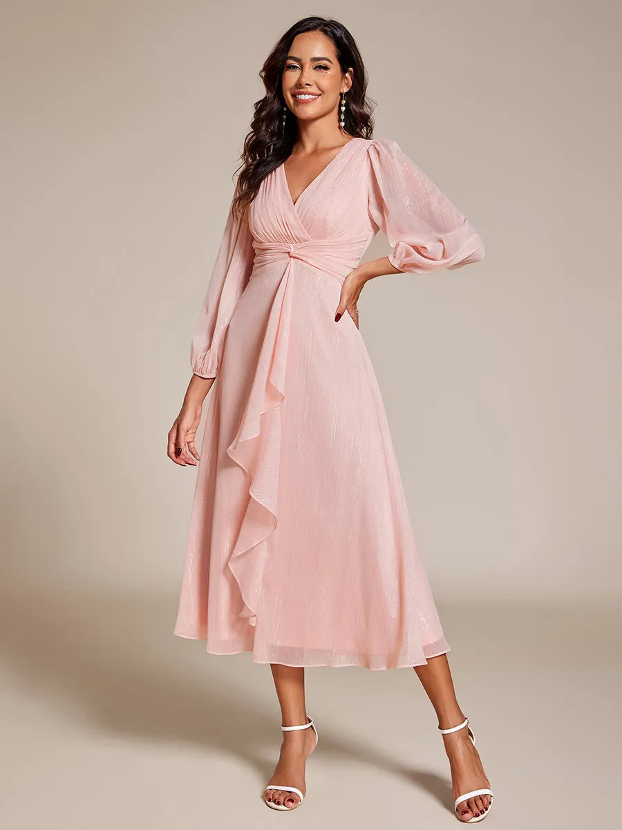 Shiny Chiffon Wholesale Wedding Guest Dresses with Long Sleeve
