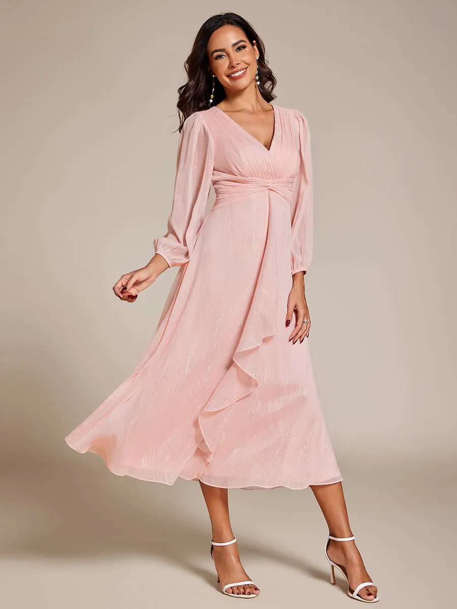 Shiny Chiffon Wholesale Wedding Guest Dresses with Long Sleeve