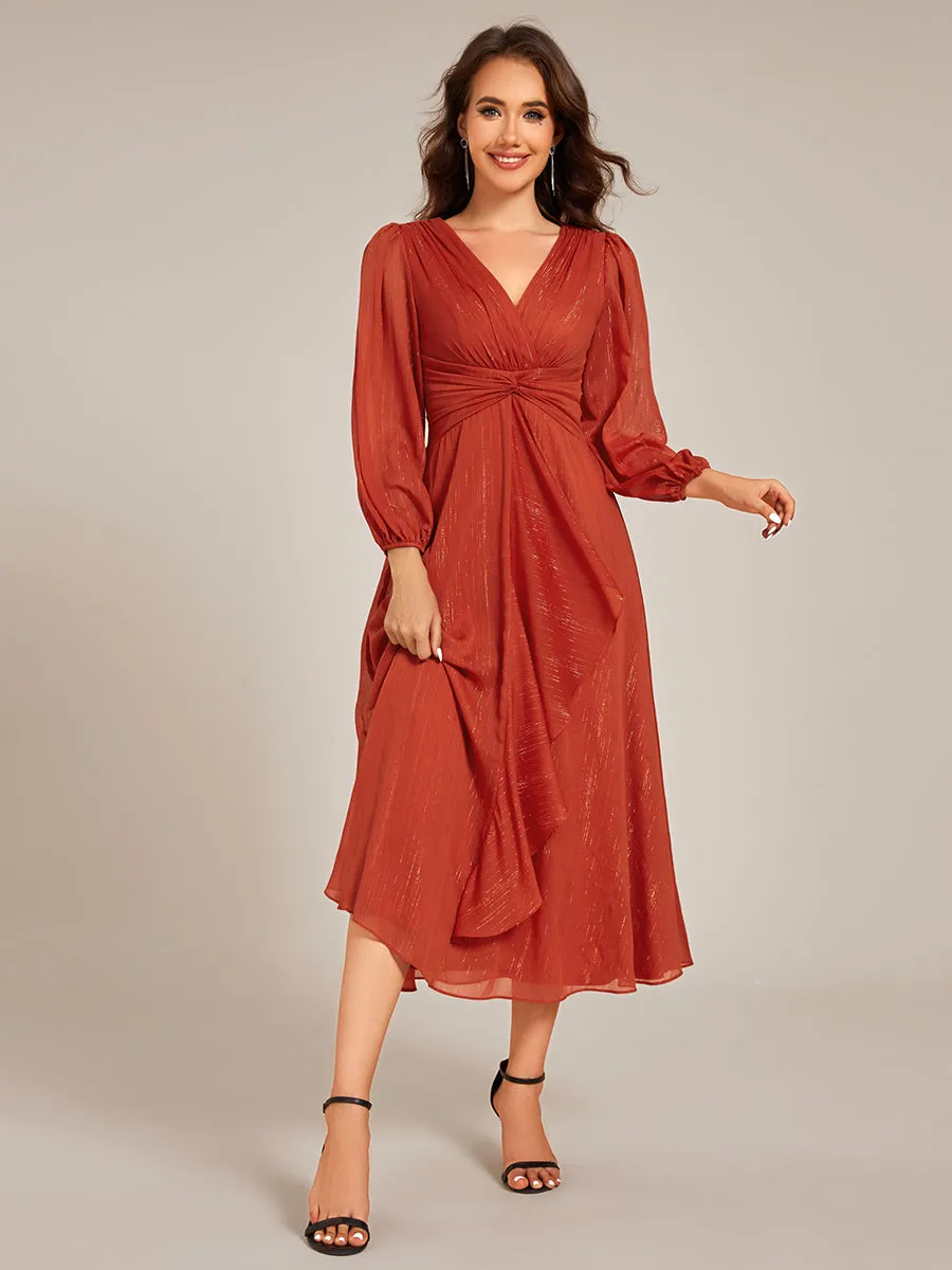 Shiny Chiffon Wholesale Wedding Guest Dresses with Long Sleeve