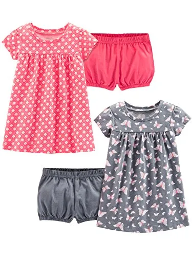 Simple Joys by Carter's Girls' 2-Pack Short-Sleeve and Sleeveless Dress Sets, Pink Print/Gray Butterfly, 24 Months