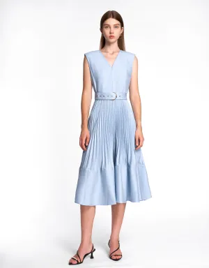 Sleeveless V-neck Pleated Midi Dress