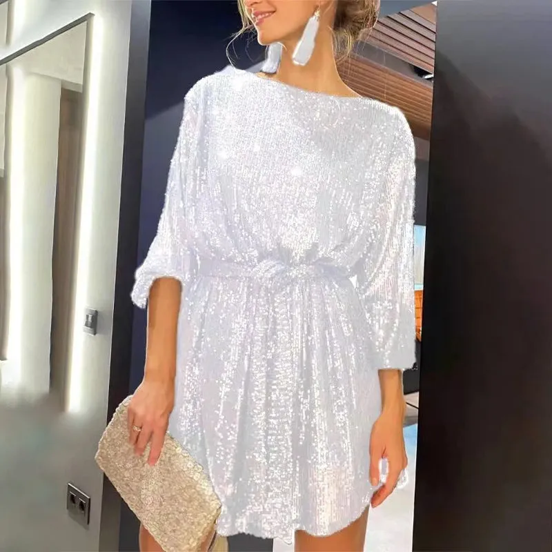 Sparkling Elegant Sequin Decor Evening Dress