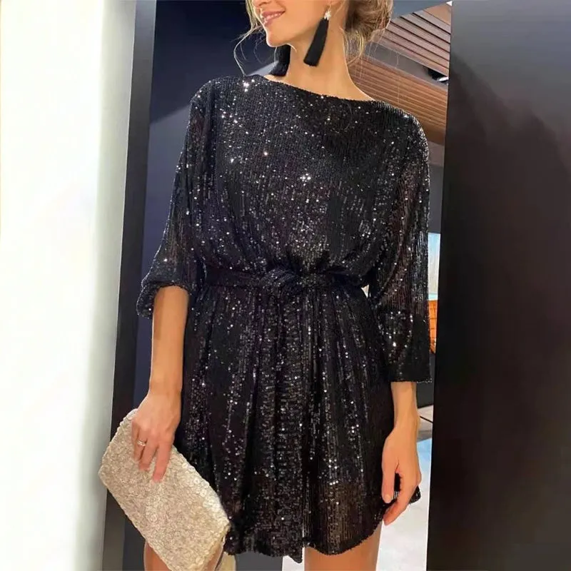 Sparkling Elegant Sequin Decor Evening Dress