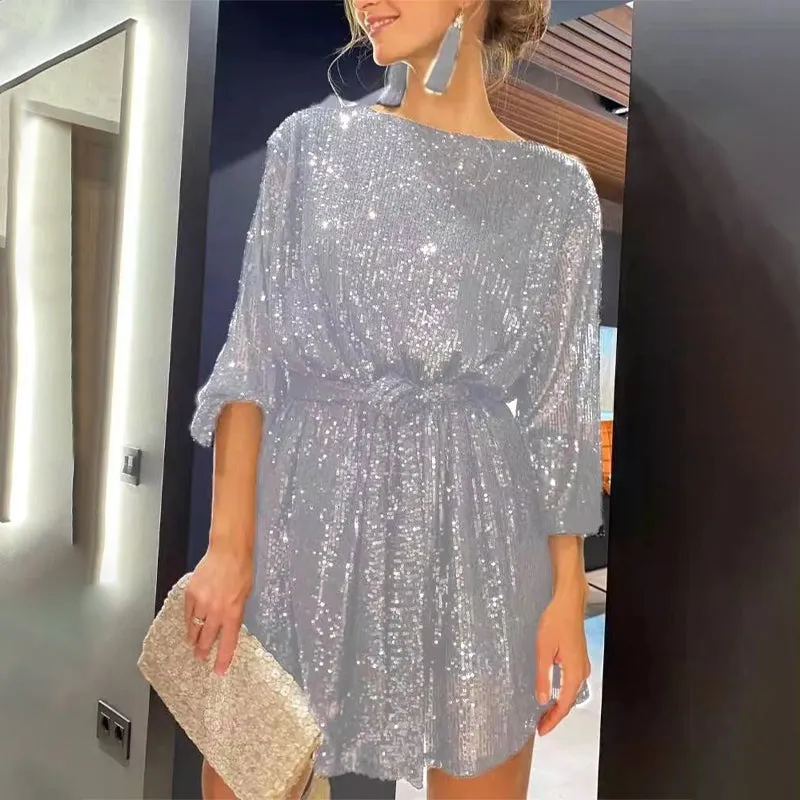 Sparkling Elegant Sequin Decor Evening Dress