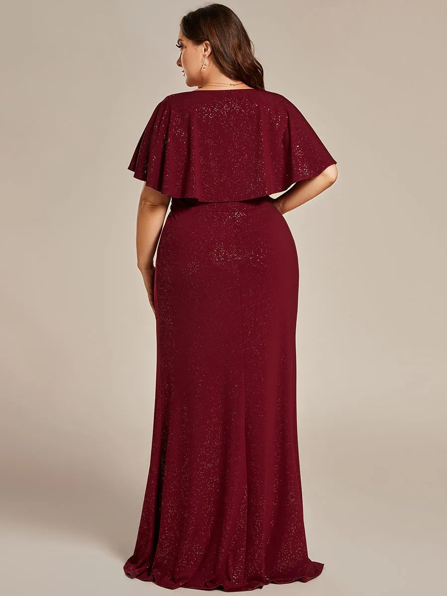 Sparkly Deep V Neck Pleated Wholesale Evening Dresses With Belt