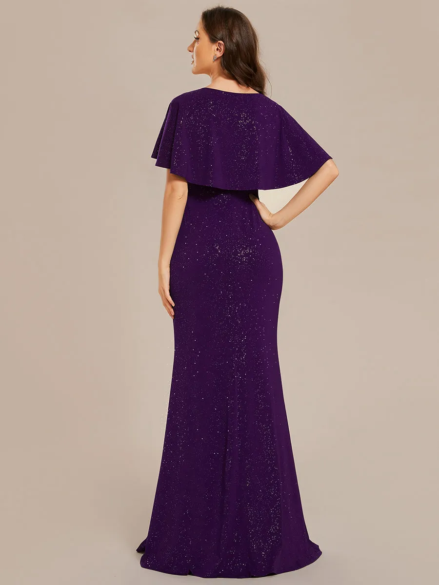 Sparkly Deep V Neck Pleated Wholesale Evening Dresses With Belt