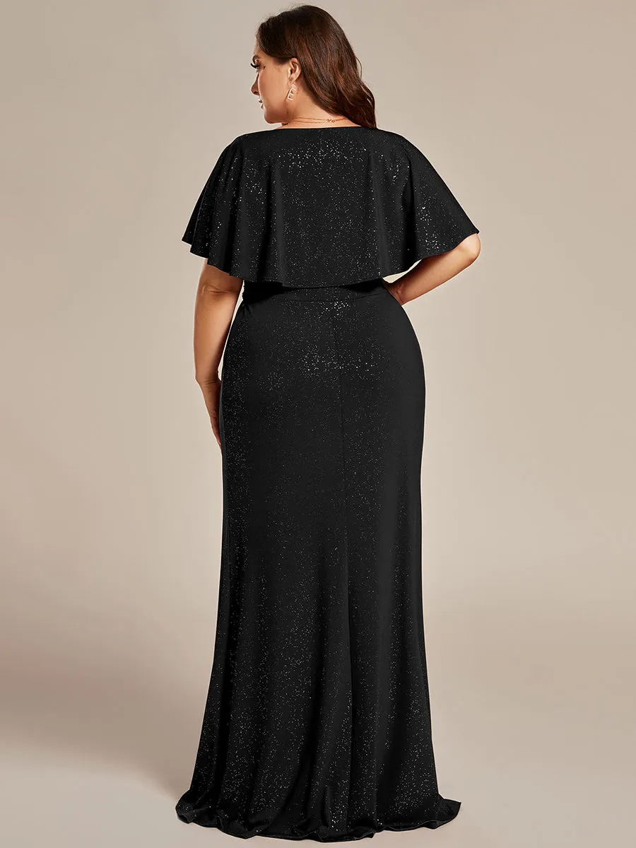 Sparkly Deep V Neck Pleated Wholesale Evening Dresses With Belt