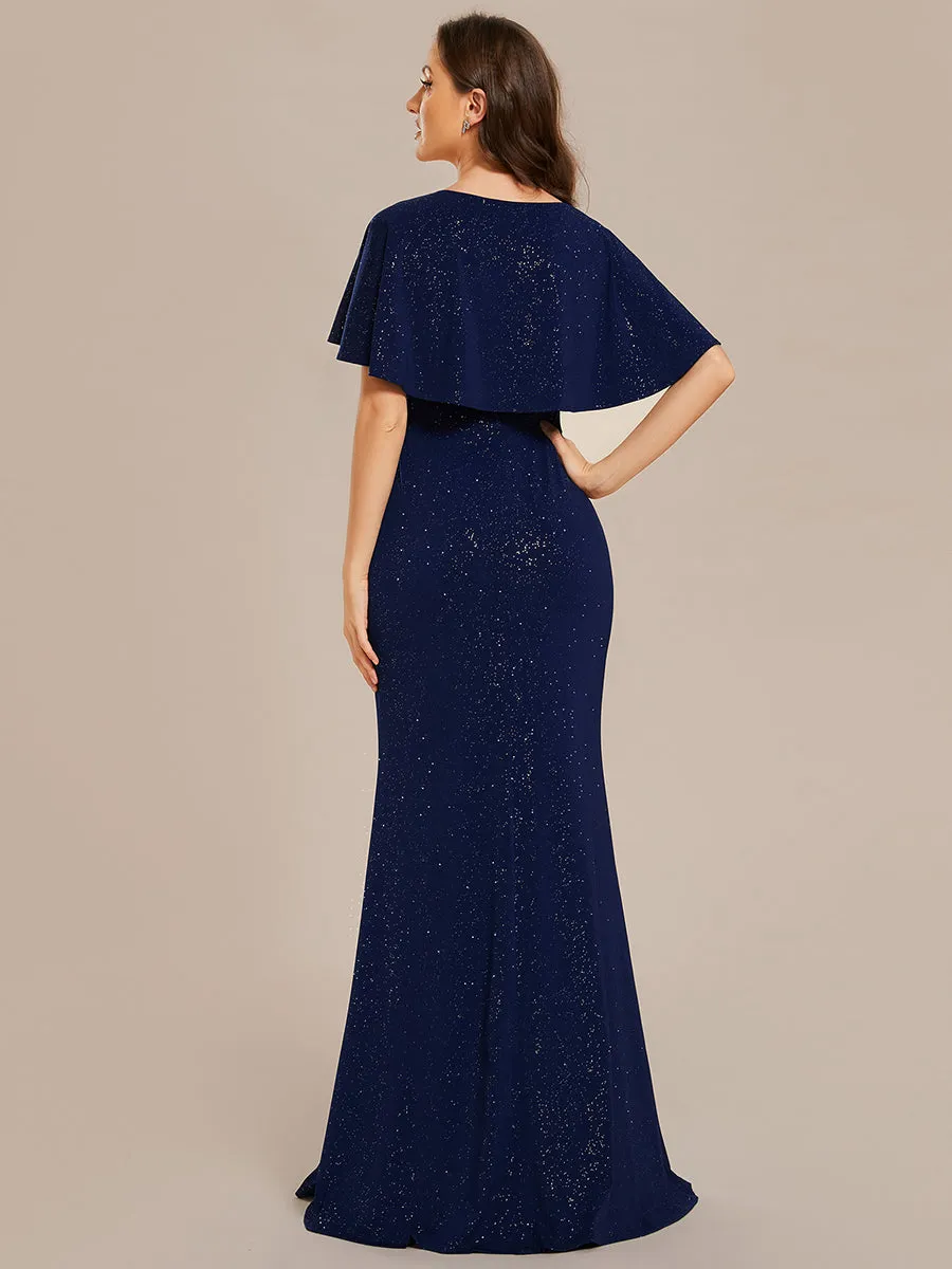 Sparkly Deep V Neck Pleated Wholesale Evening Dresses With Belt