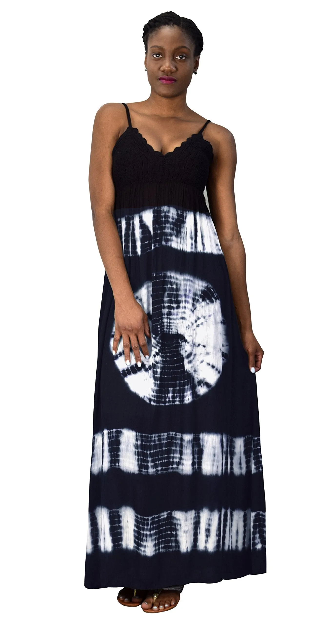 Summer Fashion Womens Spaghetti Strap Tie Dye Crepe Maxi Dresses