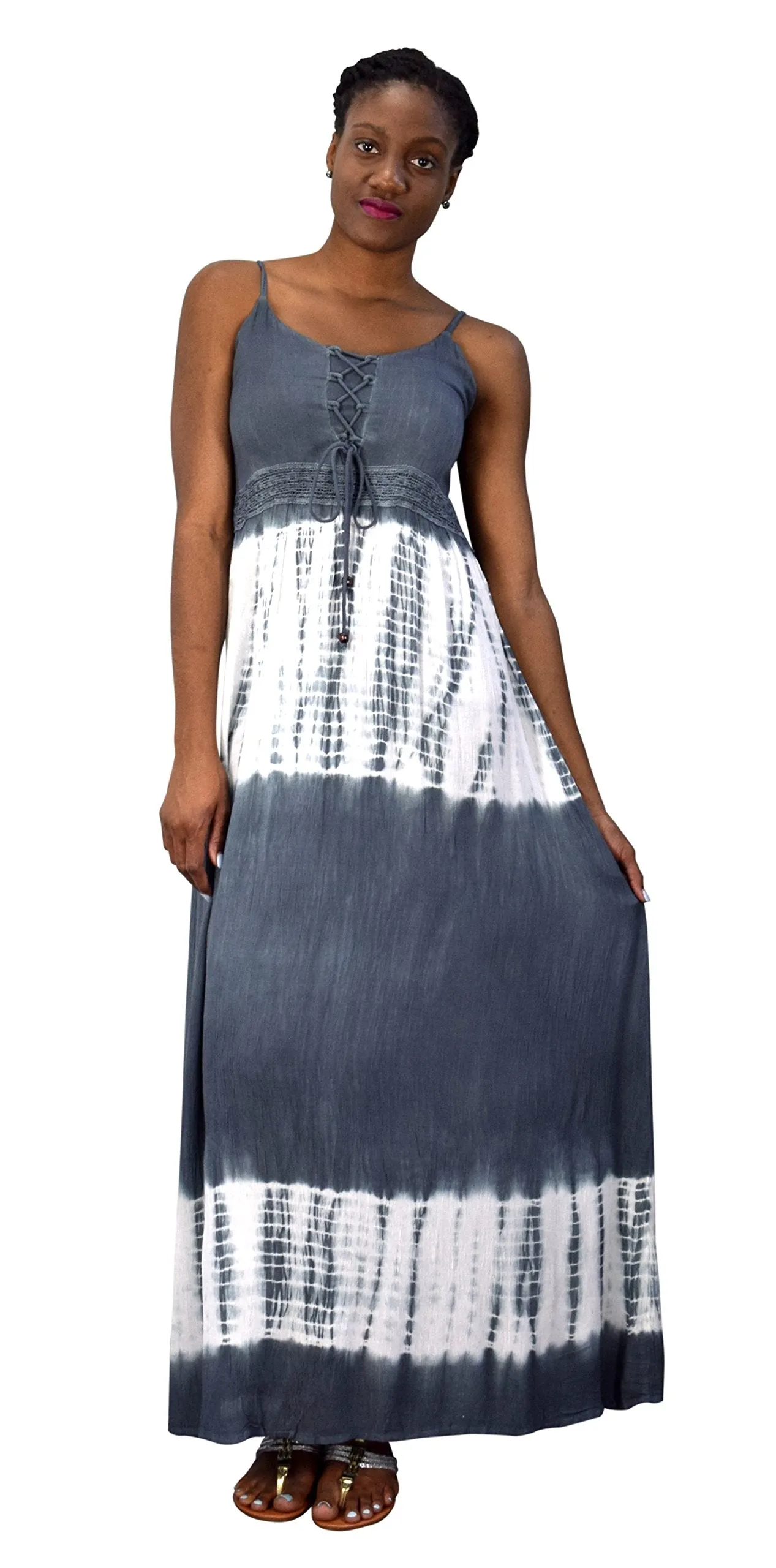 Summer Fashion Womens Spaghetti Strap Tie Dye Crepe Maxi Dresses