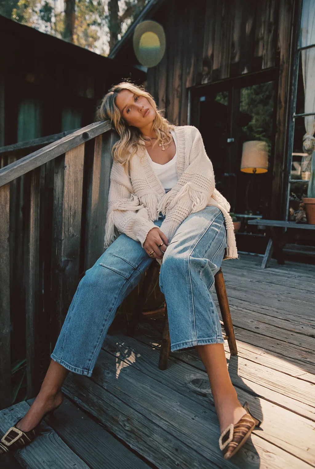 Sunny Beige Fringe Cardigan