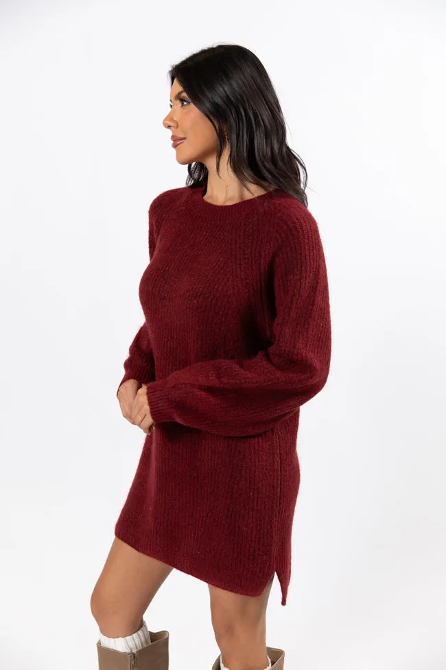 Sweet and Simple Red Crewneck Sweater Dress