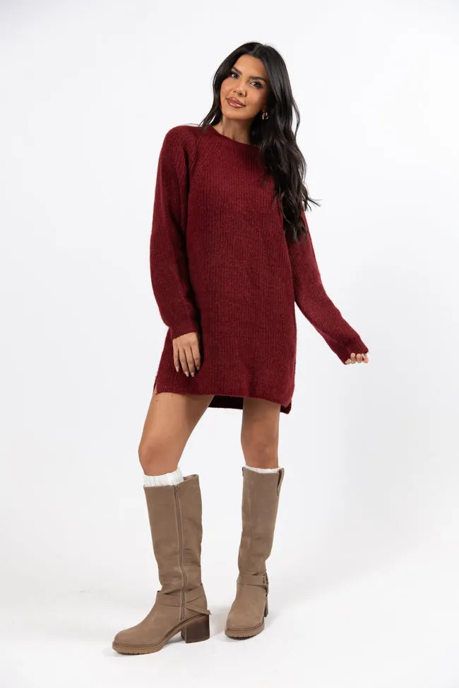 Sweet and Simple Red Crewneck Sweater Dress