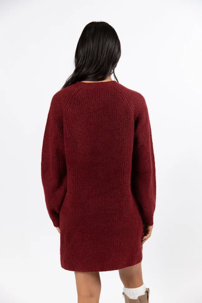 Sweet and Simple Red Crewneck Sweater Dress