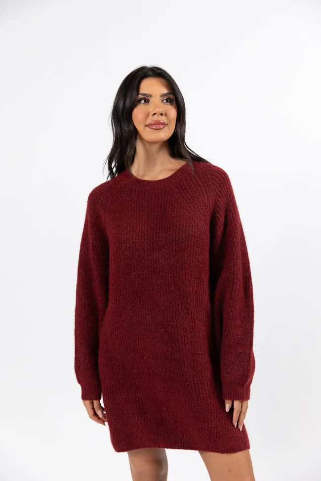 Sweet and Simple Red Crewneck Sweater Dress