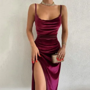 Thigh High Slit Sleeveless Velvet Bodycon Party Dress for Women