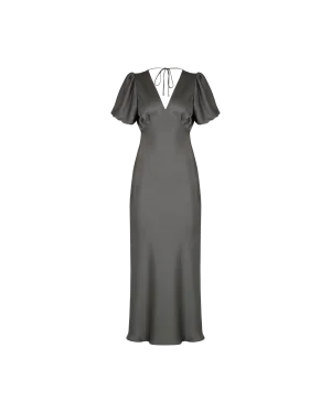 UMA SATIN DRESS CHARCOAL