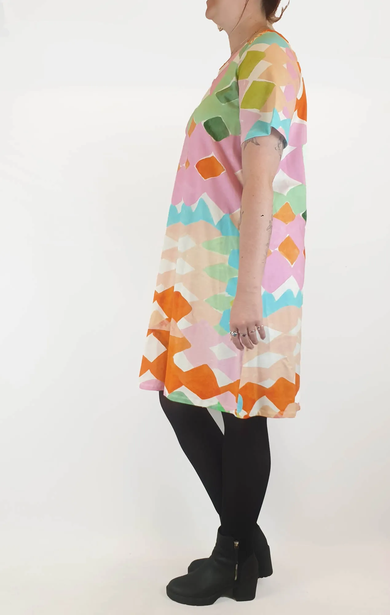 Variety Hour colourful print tee shirt dress size M