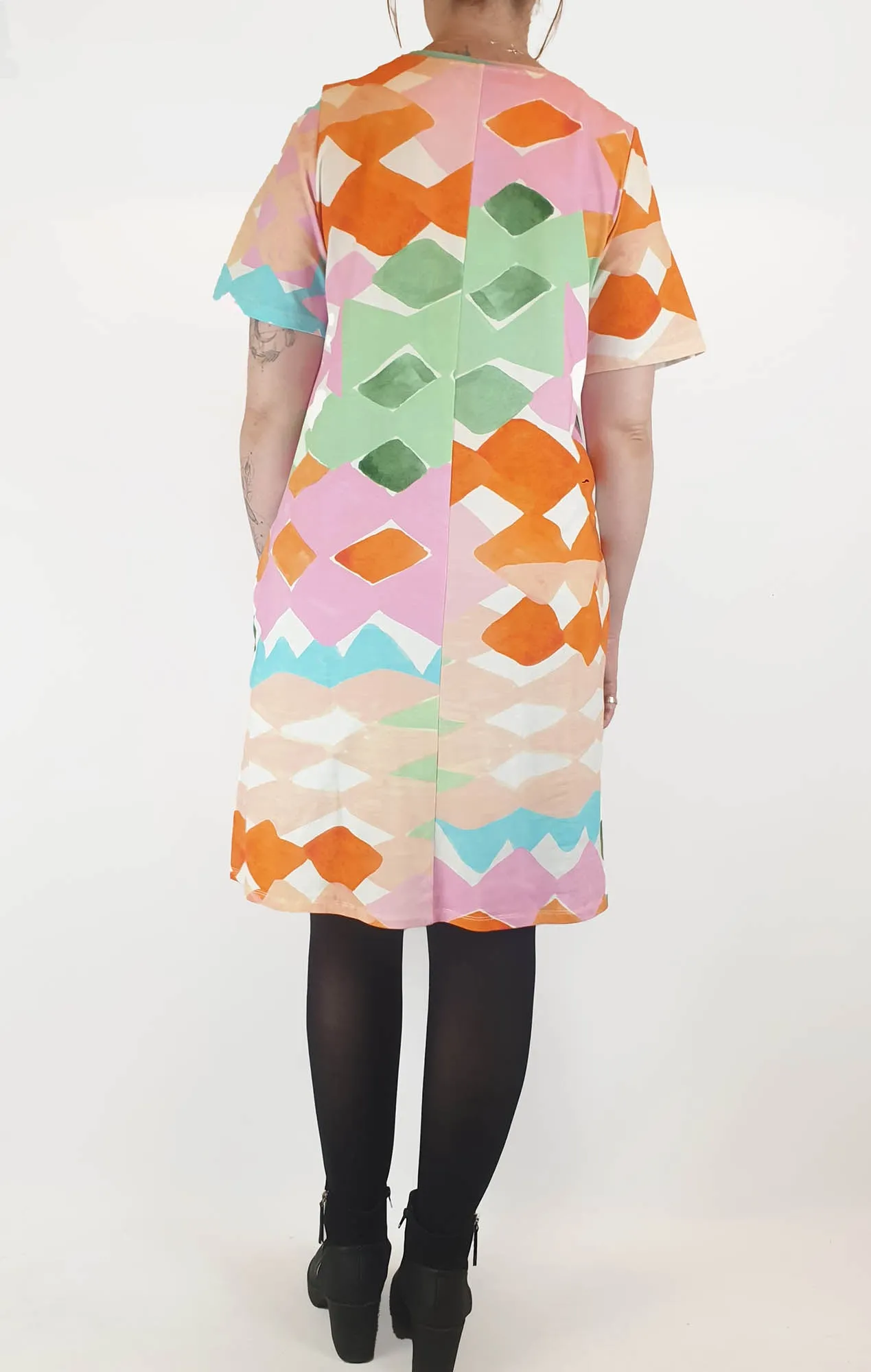 Variety Hour colourful print tee shirt dress size M