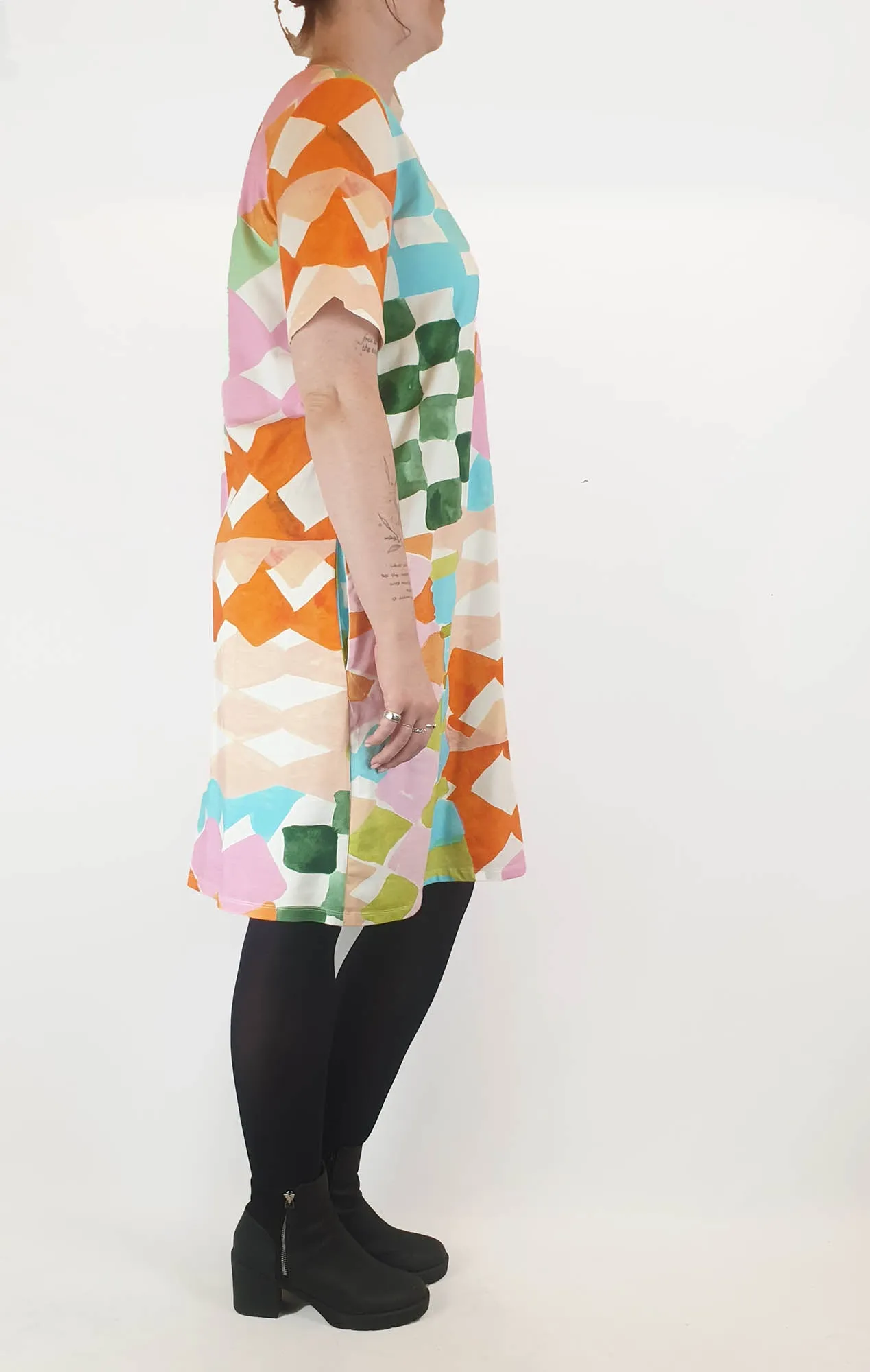 Variety Hour colourful print tee shirt dress size M