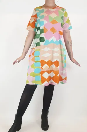 Variety Hour colourful print tee shirt dress size M