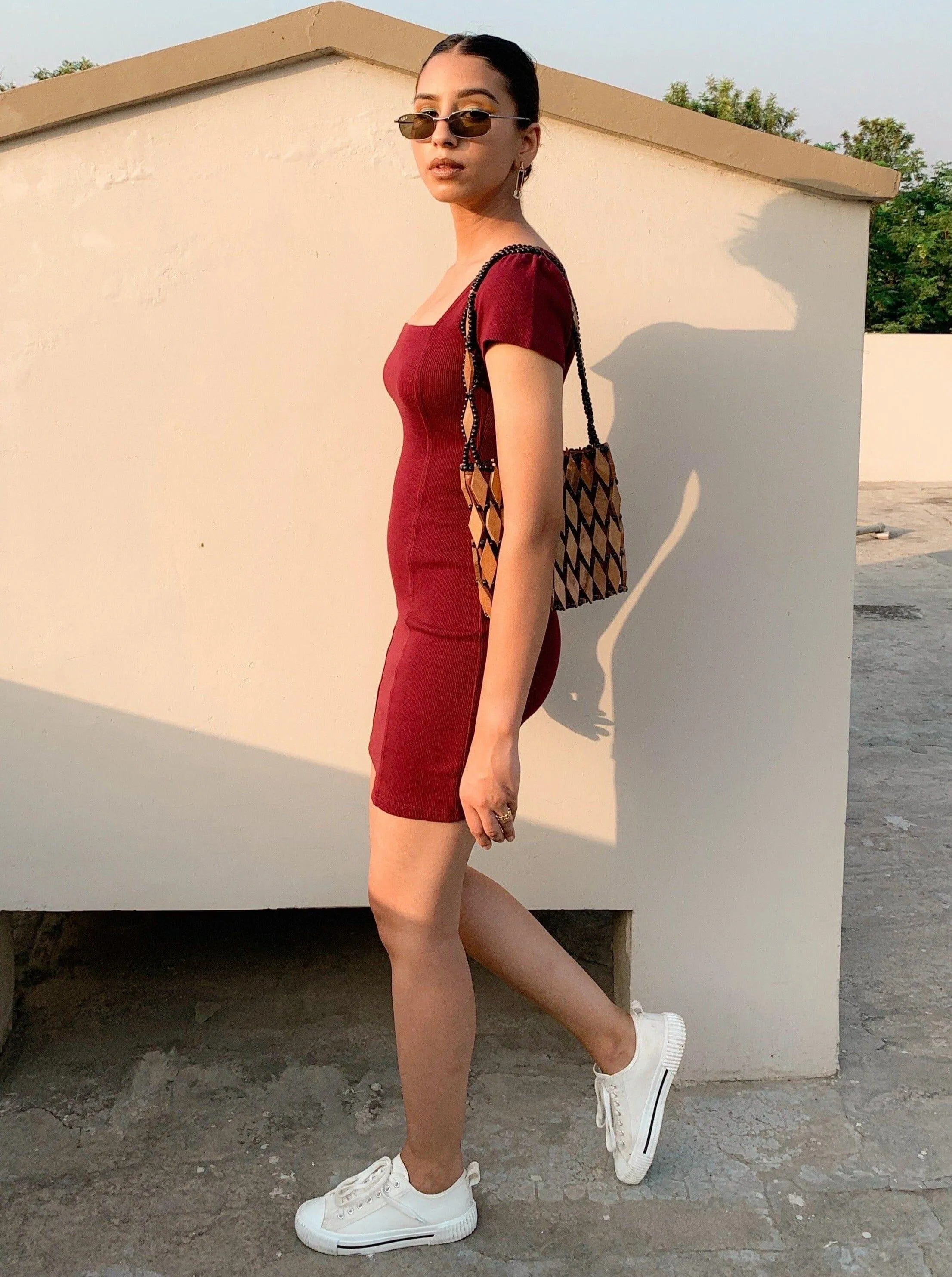 Veronica Dress (Women Bodycon Square Neck Dress) : Wine For Women