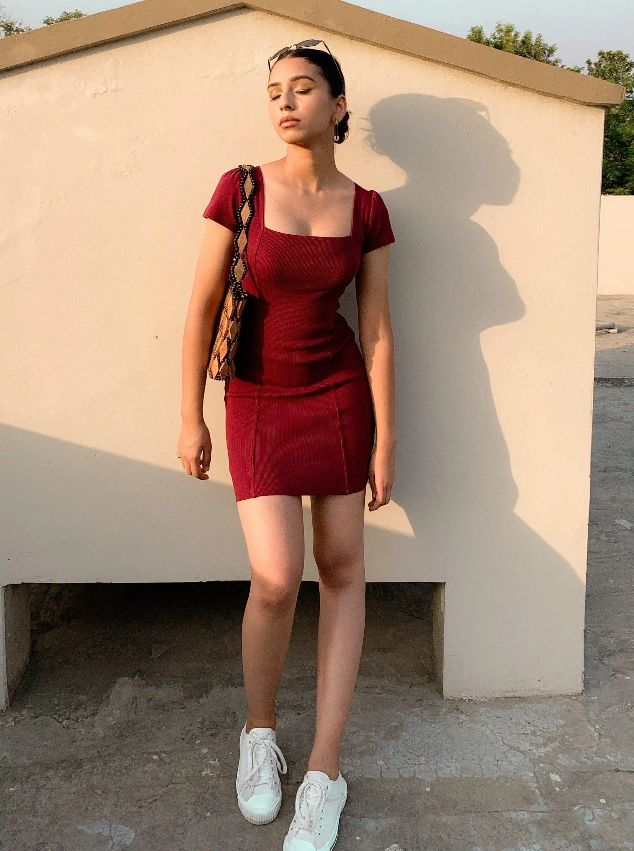 Veronica Dress (Women Bodycon Square Neck Dress) : Wine For Women