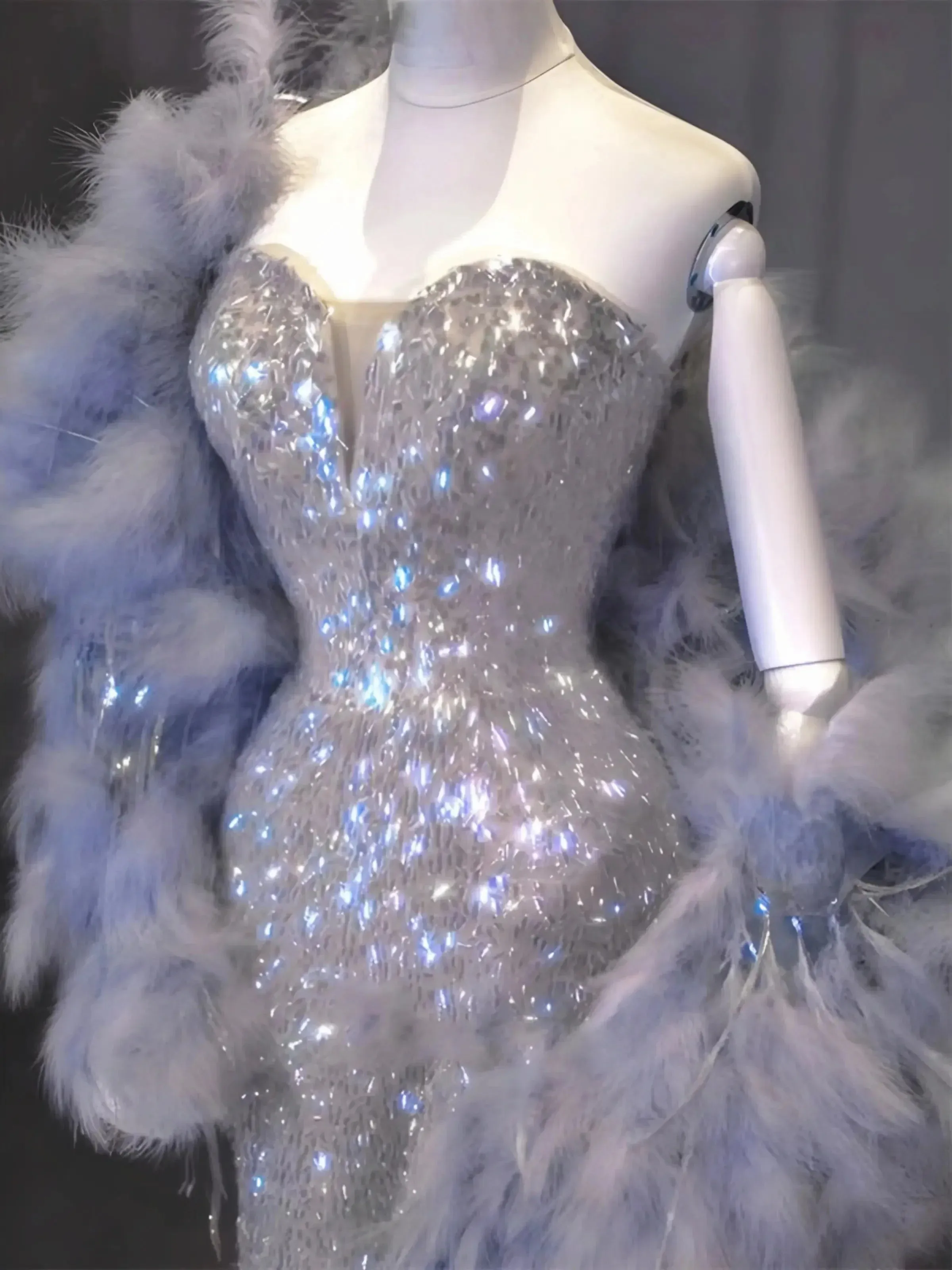Wenkouban-Christmas Thanksgiving Gift New Year's Eve Dress party look inspos back to school dress  Silver Sequin Tube Mermaid Dress