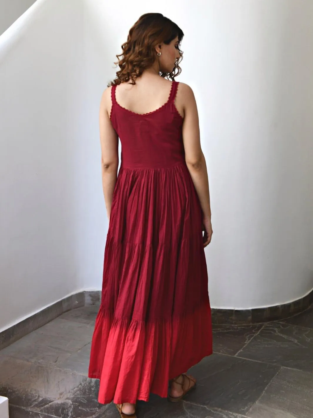 Wine Sleeveless Cotton Voile Maxi Dress