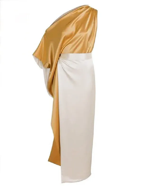 xakxx Asymmetric Split-Side One-Shoulder Midi Dresses