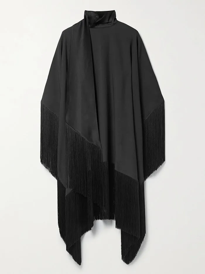 xakxx Loose Fringed High Neckline With A Scarf-Like Panel Solid Midi Dresses