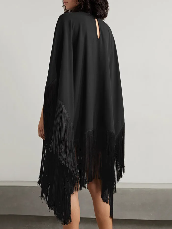 xakxx Loose Fringed High Neckline With A Scarf-Like Panel Solid Midi Dresses