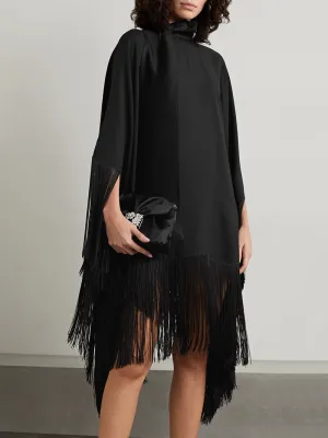 xakxx Loose Fringed High Neckline With A Scarf-Like Panel Solid Midi Dresses