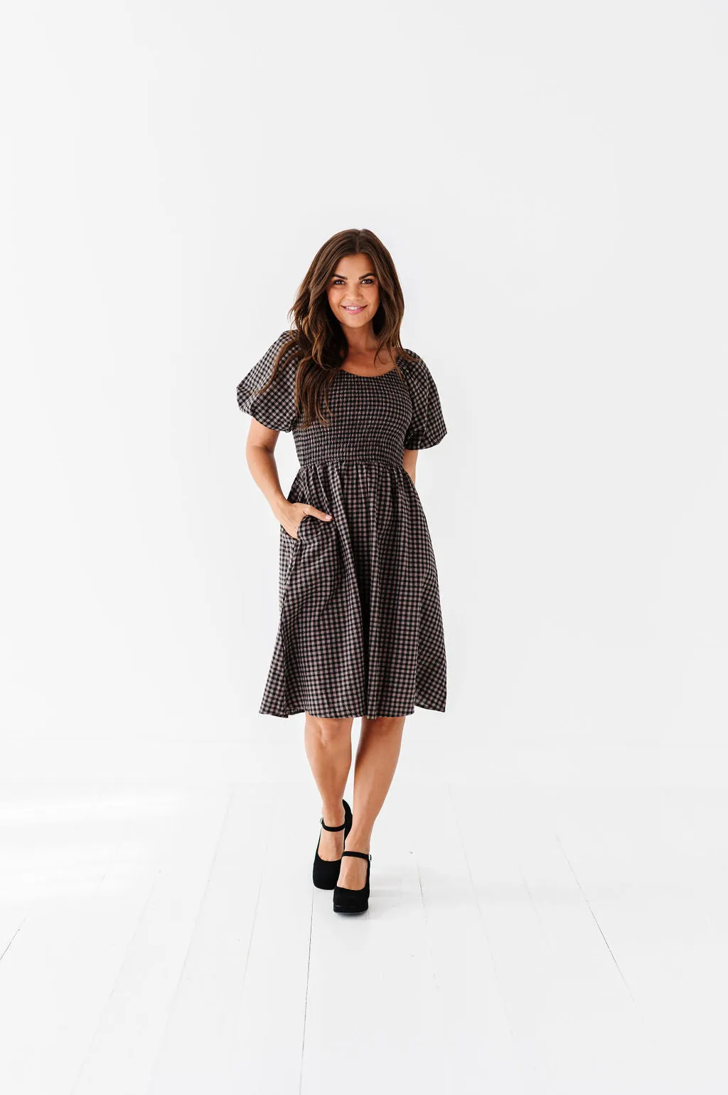 Xana Gingham Dress in Black